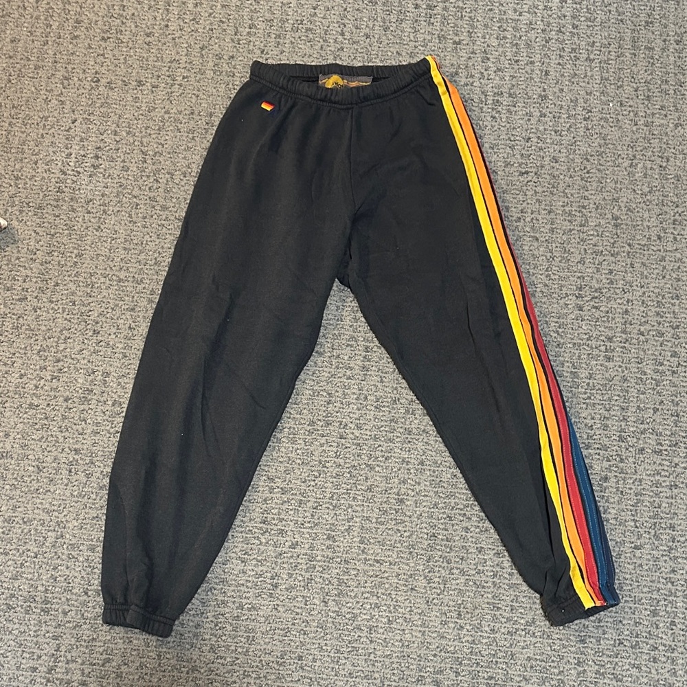 Aviator Nation Charcoal Joggers with Rainbow Stripes